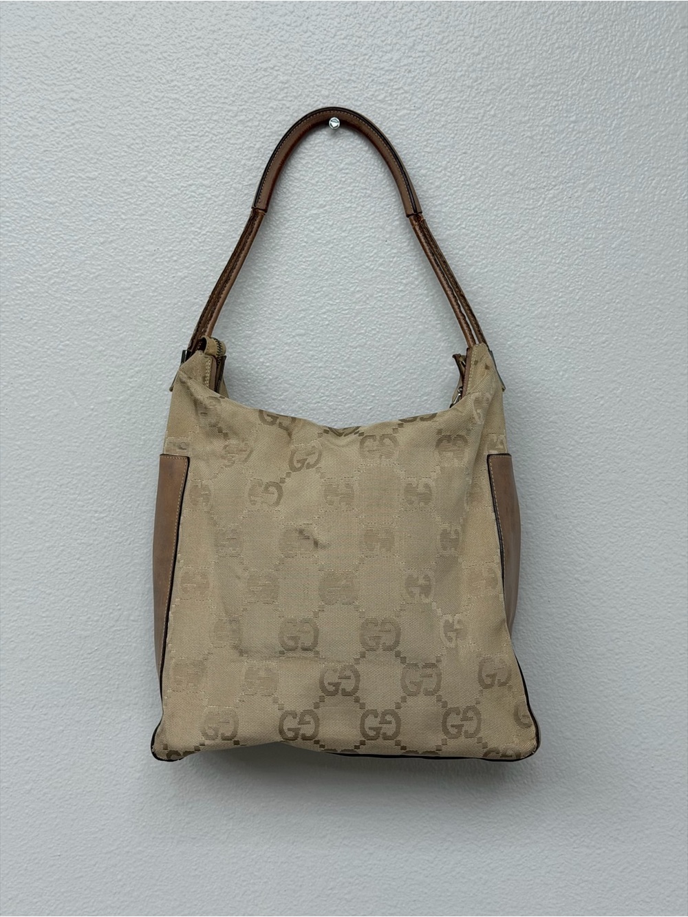 Gucci GG Monogram Canvas Leather Hobo Shoulder Bag